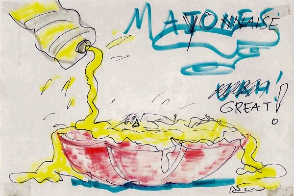 Food in Federico Fellini's drawings, mayonnaise