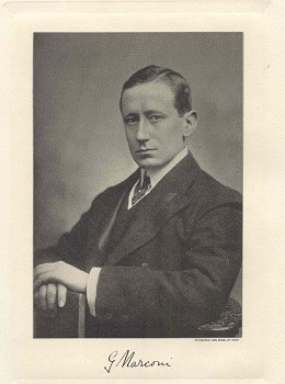 Guglielmo Marconi, portrait with signiture